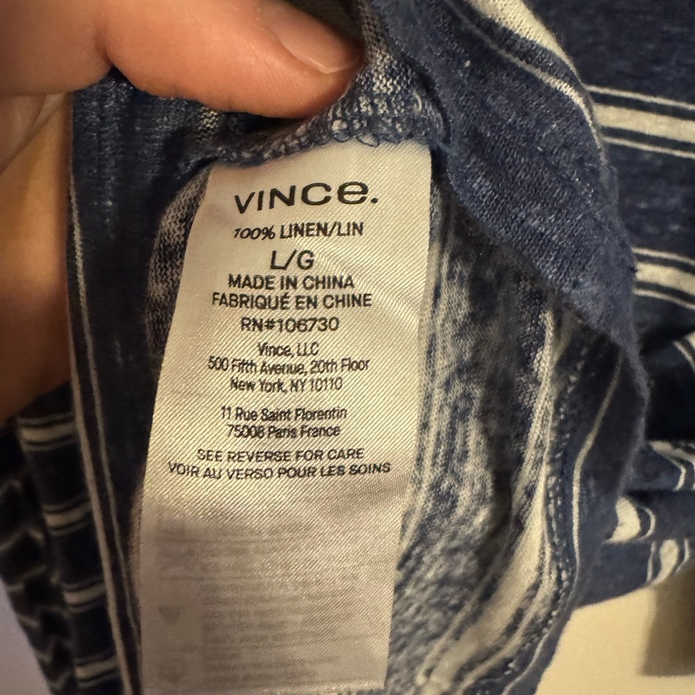 Navy and white striped Vince linen top. - Picture 3 of 4